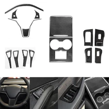 15Pcs Real Carbon Fiber Full Kits Interior Trim Cover For Tesla Model 3/Y 17-22