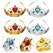 4Pcs Childrens Birthday Crown Rhinestone Headdress The Headgear Tiara Headwear