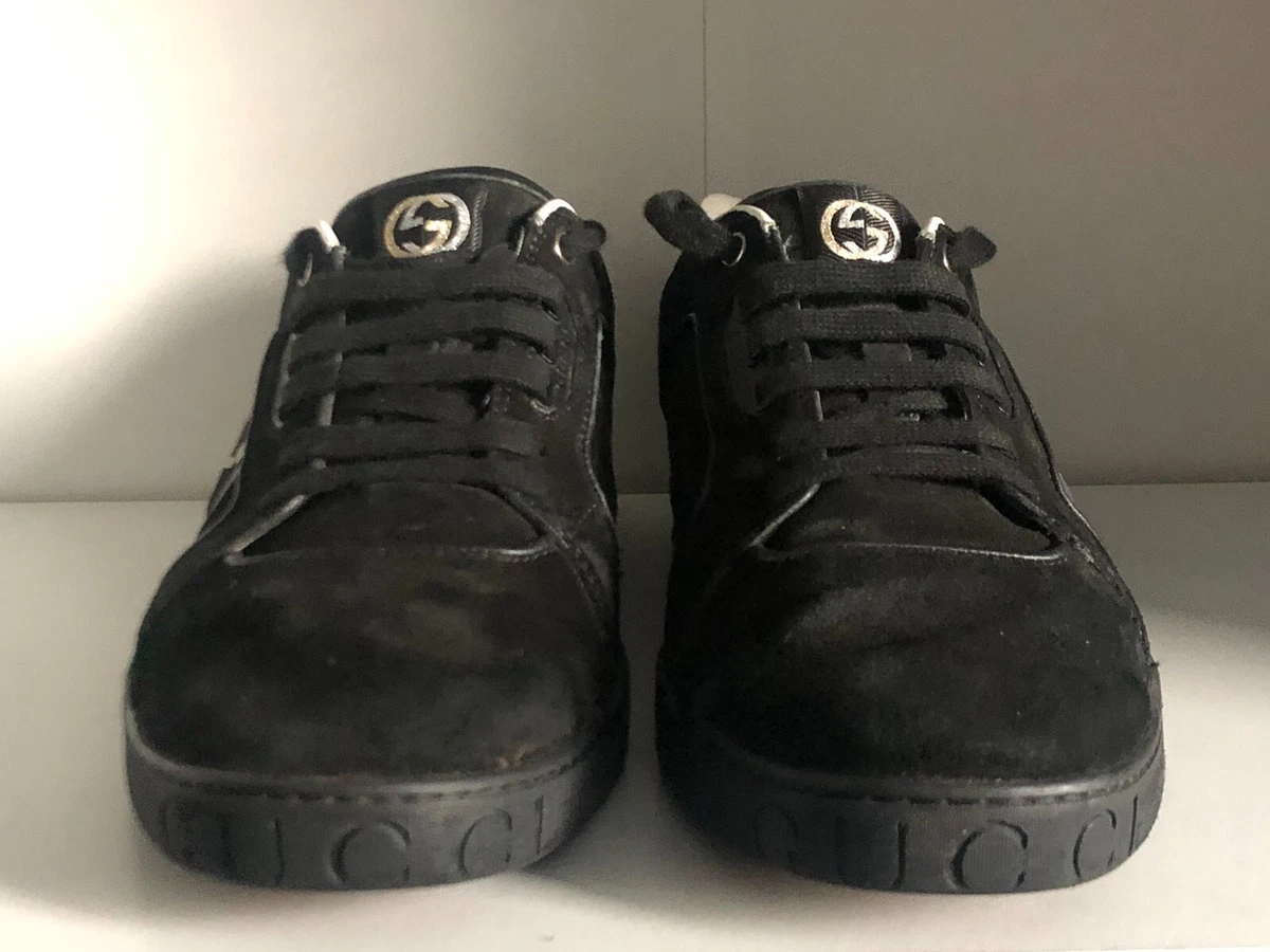 Gucci Black Suede Interlocking G Logo Low Top Sneakers Sz. 10 uk9 EUR 43