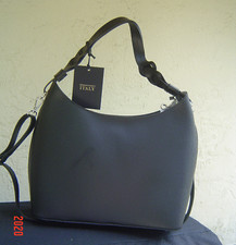 Nwt Via Victoria Black Italian Leather Zip Hobo Handbag 