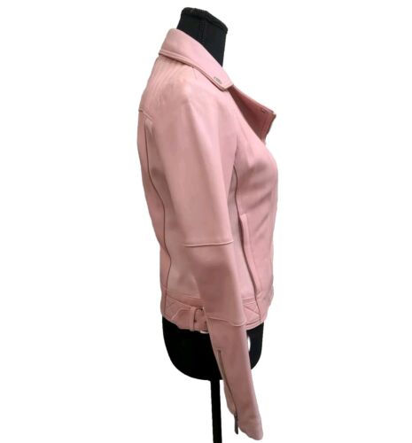 Michael Kors Blush Pink Leather Moto Jacket Cropped Women XS - Picture 2 of 12