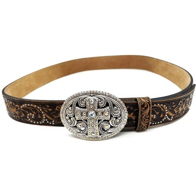 Cross Belt Buckle Justin Women's Belts Justin Belts Brown