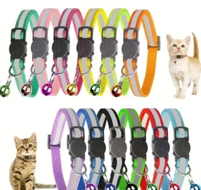 Reflective Kitten Cat Pet Collar Adjustable Bell Safety Quick Release Breakaway