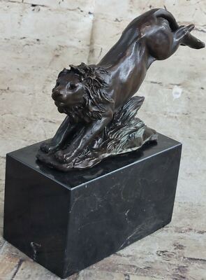 Male African Lion Bronze Sculpture Statue Figure Barye Art on Marble Base Sale
