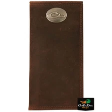DRAKE WATERFOWL SYSTEMS BROWN FULL GRAIN LEATHER CHECK BOOK WALLET W/ LOGO
