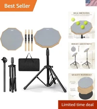 Drum Practice Pad Snare Drum Stand Set 12 in with Double Sided Silent Drum Pad,