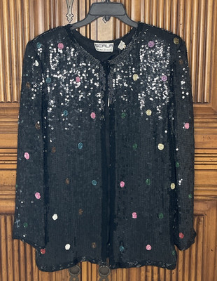 Scala Womens Jacket Medium Black Beaded Sequined Gala Party New NWT Vintage VTG