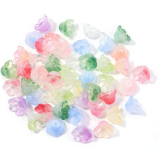 Flower Beads, 100PCS Bulk Bell Flowers Glass Beads, Mixed Color Crystal Floral