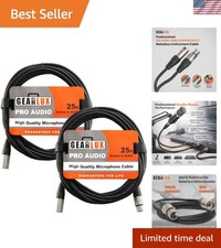 XLR Microphone Cable, Fully Balanced, Male to Female, 25 Feet - 2 Pack