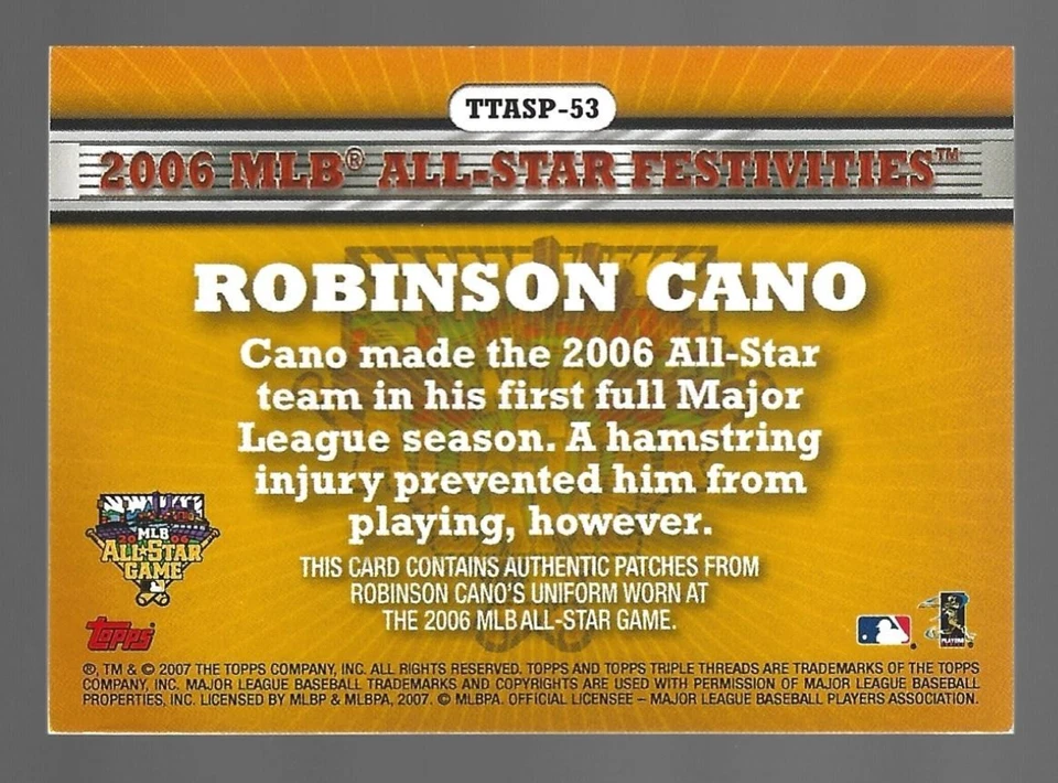 Robinson Cano 2007 Topps Triple Treads All Star Patches Triple Patch 9/9 💲 - Imagem 3 de 3
