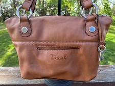 Fossil Tan Leather Shoulder Bag Purse Soft Double Straps Zip Close Fossil Key