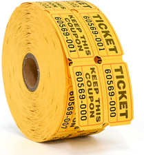 Yellow Raffle Tickets 2" x 2", Double Roll, 1000 Pairs/Roll | Consecutively Numb