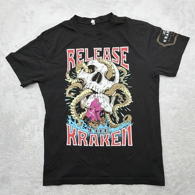 The Kraken Black Spiced Rum ''Release The Kraken'' Tee Shirt Size Medium Scull