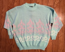 NWT Vintage Cabin Creek Pastel Aqua, Pink Sweater Women LARGE Geometric USA