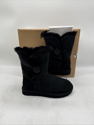 UGG Boots W Bailey Button High Schlupfstiefel schwarz Wildleder beflockt UK 4 EU 37 NEU