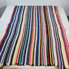 Vintage Hand Woven Rag Rug 22.5x36" Colorful Throw Scatter Rug/Mat CABIN COTTAGE