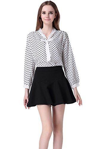 Honormall Women's Bowknot Long Sleeve Loose Chiffon Dot Shirt White Size M