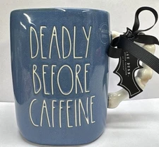 Rae Dunn HALLOWEEN “Deadly Before Caffeine” Skeleton Mug NWT & New Release 2025