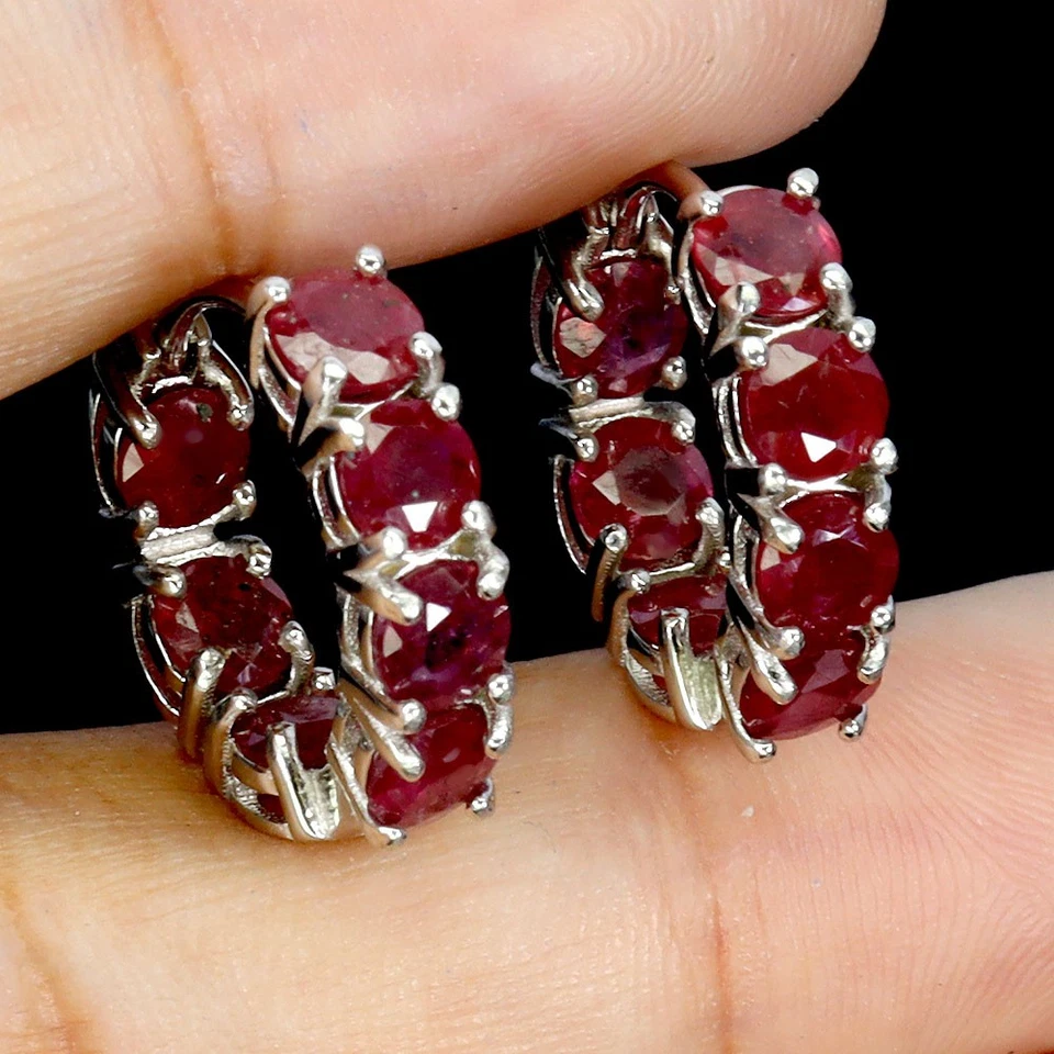 Pendientes De Rubí Natural De 4mm En Plata De Ley 925 - Imagen 2 de 4