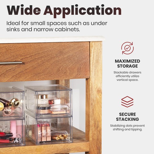Clear Stackable Storage Drawers - 4-Pack Acrylic Makeup Organizer Bins for Va... - Picture 5 of 6