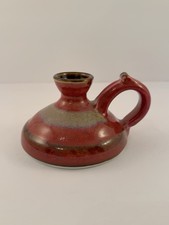 Signed Studio Pottery Chamberstick Taper Candle Holder Red Glaze Cabincore