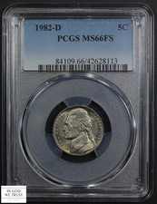 1982 D Full Steps Jefferson Nickel 5C PCGS MS 66 FS