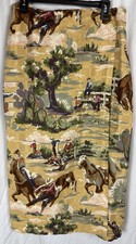 Vintage Western Wrap Skirt Cowboys Horses Cactus Large Print Size 16 Bark Cloth