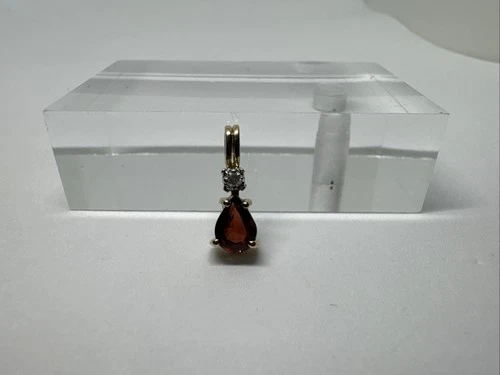 14K Yellow/white Gold Diamond & Pear Shape Garnet Pendant Charm, Two Tone