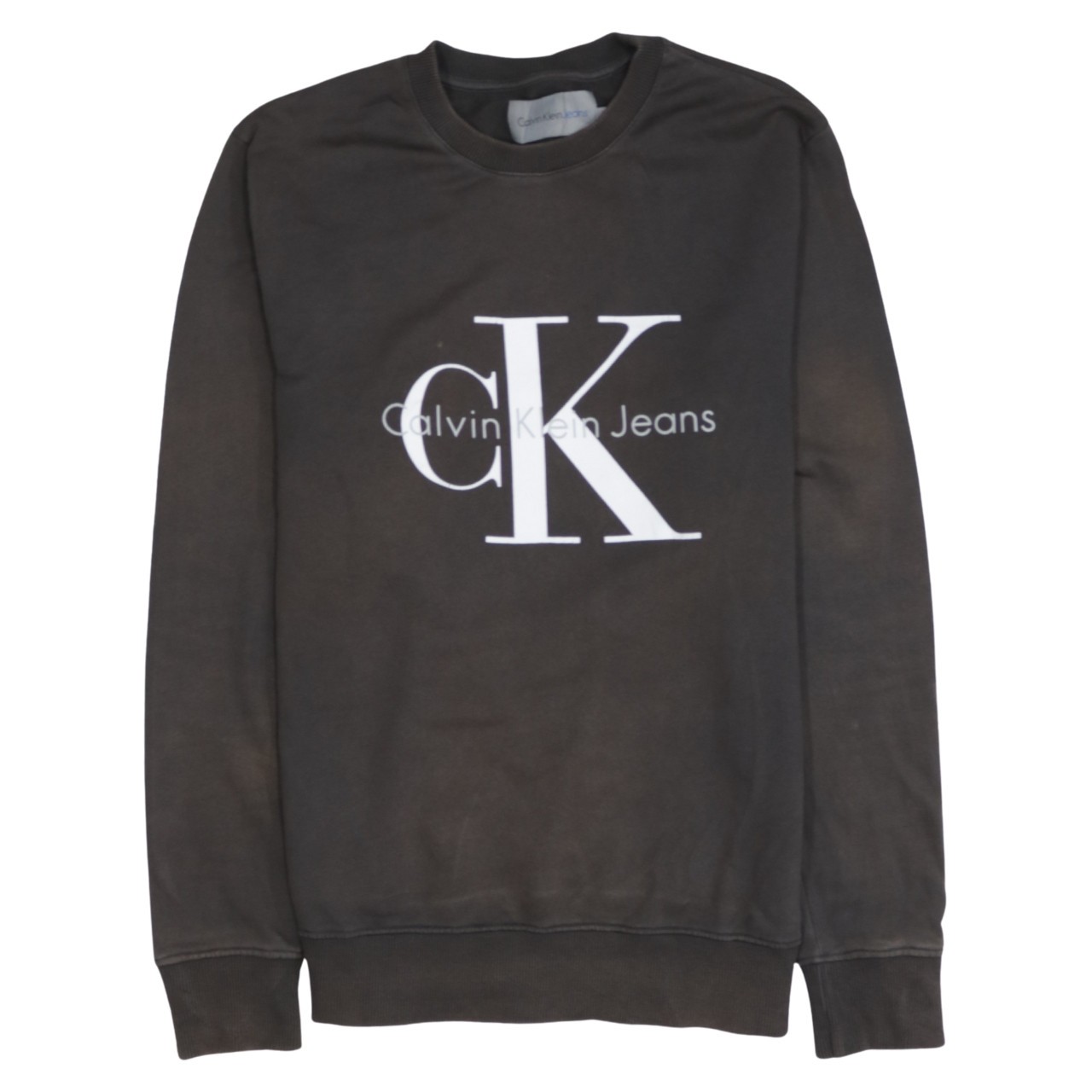Calvin Klein Mens Sweatshirt Black Cotton CK Jeans Logo Fleece Pullover S