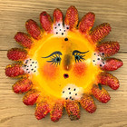 Mexican Coconut Shell Paper Mache Sun Mask Hand-Painted Vintage Folk Art 7 Inch