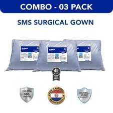 SMS Surgical Gowns 3 Packs of 10 - 30 Total Blue Large 45gsm Elastic Cuffs