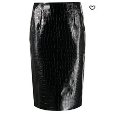 New NWT Versace 2023 Crocodile Embossed Leather Black Dress Skirt / US Size 2