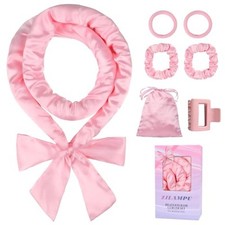 Satin Heatless Curls Overnight Hair Curler, Heatless Curling Set, Pink-7 Pcs