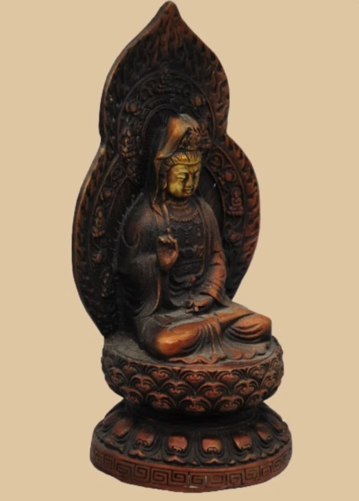 Vintage China Guanyin Figurine Copper Buddhist Statue with Aura Home Decoration - Image 2 of 4