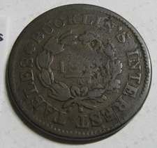 United Stated Hard Times Token 1835 Bucklands Interest Tables 1 cent token.