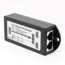 1 in 2 Out Gigabit PoE Extender Repeater 802.3at Passthrough Switch 250m Range