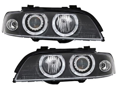 Angel Eyes Scheinwerfer Set für 5er BMW E39 95-00 H7 Halogen Schwarz Klarglas V1
