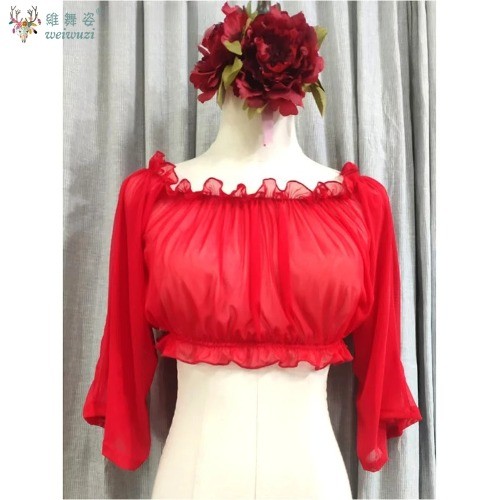 Flamenco Dance Tops Customize Sexy Chiffon Bubble Short Sleeves Top Latin Dance