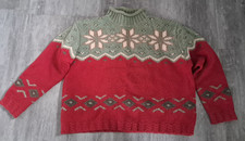 Vintage 90's Women's Eddie Bauer Green Red Snowflake Sweater Size Petite L