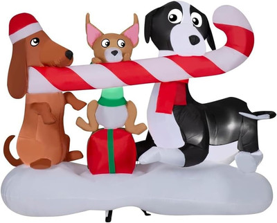 6' Gemmy  Inflatable Christmas Dogs Sharing Candy Cane Yard Decoration 118008
