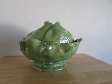 Vintage Holland Mold Cabbage 2 Piece Green Bowl with Lid - Disguised Chip
