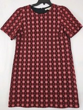 LOFT~Woman Size L~ Black/Red Floral Print Short Sleeve Shift Dress Unlined.