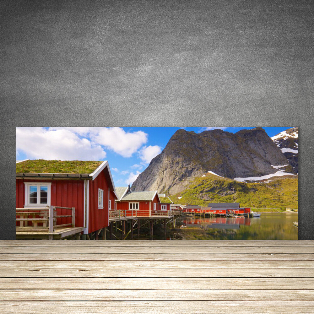 Crédence de cuisine en verre d'art 125x50 cm décor panoramique maisons et lac
