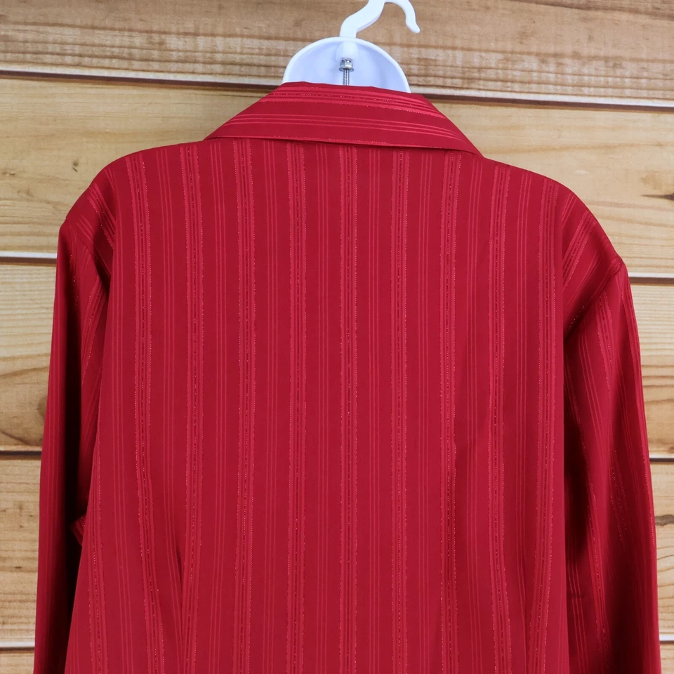 Covington Long Sleeve Button Up Shirt Womens Sz 18W Red Striped Sparkly Collared - Image 4 of 4
