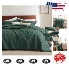 California King Size Lightweight Dark Green Quilt Set - 3 Pieces for All Seasons