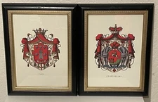 Pair Of Vintage BOMBAY COMPANY Crest Framed Prints Czartoryski & Faria RARE