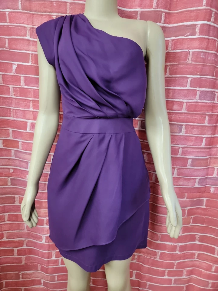BCBGeneration Dress Womens Size 8 Purple Cocktail One Shoulder Zipper #A - Image 3 of 4