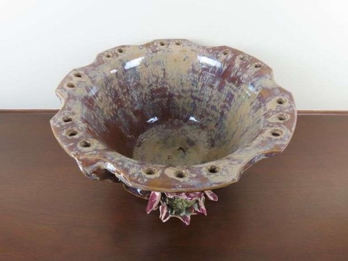 Large Majolica Pottery Bowl- Handmade Very Heavy Centerpiece - Picture 2 of 8