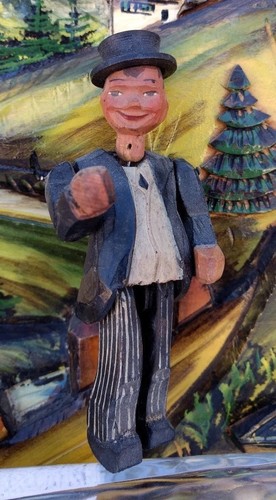 Drunk Man Figurine Wood Carved Hand Painted, ANRI Style Moving Joints Vintage - Picture 11 of 11