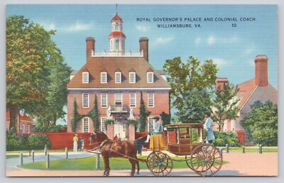 Postcard VA Royal Governor's Palace and Colonial Coach Williamsburg Virginia